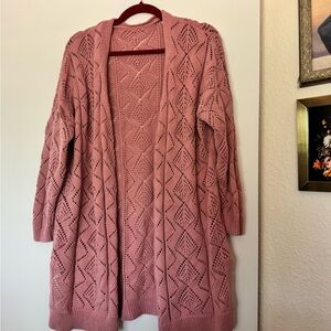 Rose Pink Open-Front Knit Cardigan Sweater
